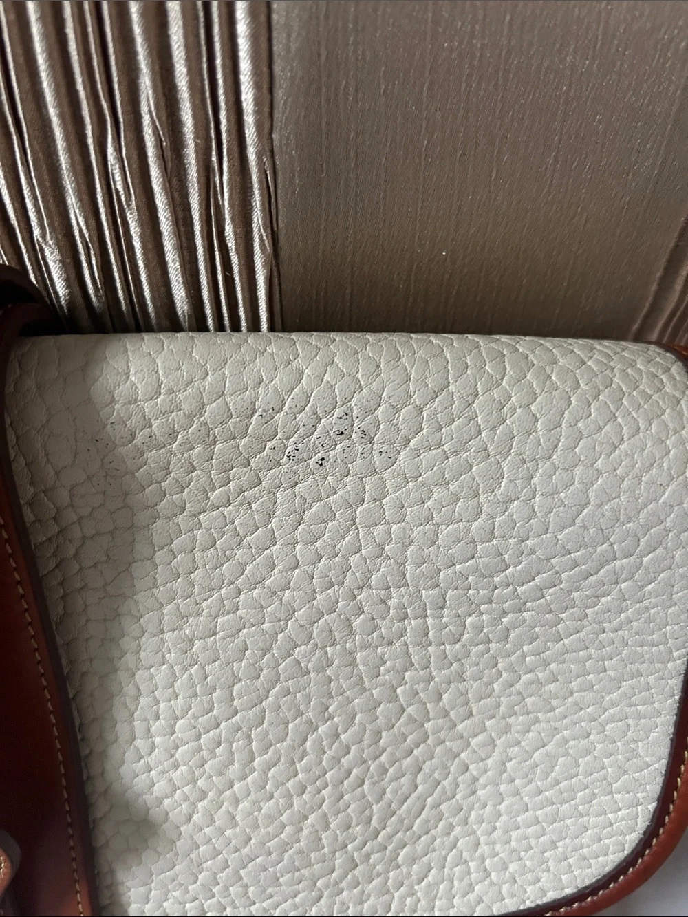 Vintage Dooney & Bourke Cream and Tan Pebbled Leather Crossbody Bag